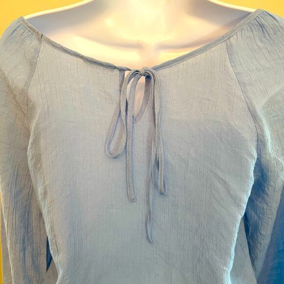 Blu Pepper Light Weight Long Sleeve Baby Blue Embroidered Shirt Blouse Large - Picture 4 of 6